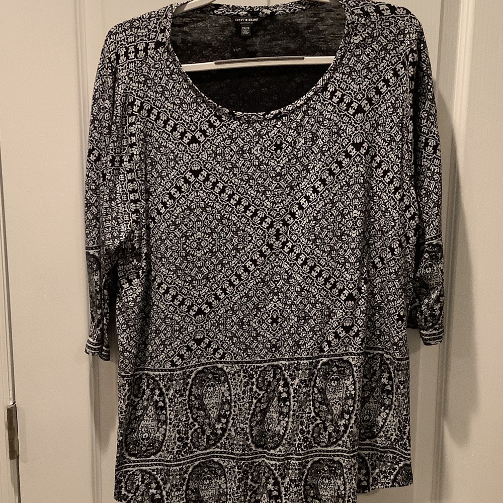 Lucky Brand Black & White Patterned Scoop Neck Tunic